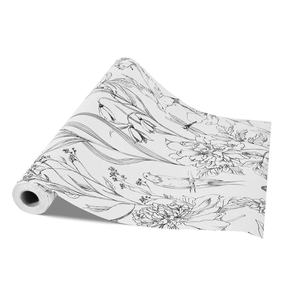 Peel and Stick Wallpaper, 17.7 x 393.7 inch Contact Paper White Line Art Botanical Floral Waterpoof Self Adhesive, Easy to Clean Wall Decorative Vinyl Roll for Bedroom Kitchen Bathroom Office