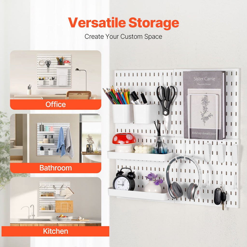 Pegboard Combination Kit, 11" x 11" Plastic Pegboard, 4 Panels, Peg Board Wall Organizer Kit with Accessories, for Garage Tool Storage Kitchen Living Room Craft Room Office Bathroom Home, White image 2