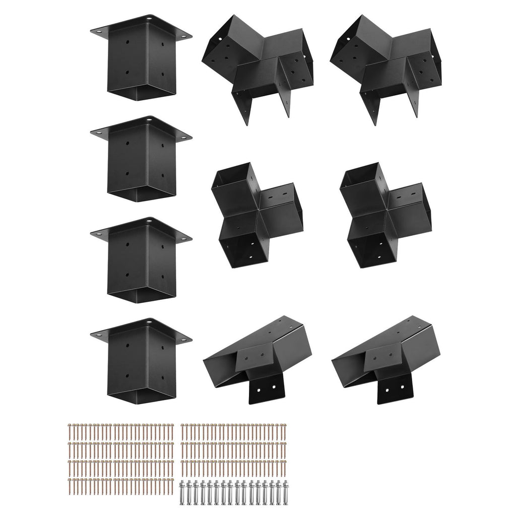 Pergola Kit, 4x4 Inch Pointed-Roof Pergola Brackets for 3.5x3.5 In Lumbers in Actual Size, 3-Way / 4-Way Gazebo Bracket with Post Bases & Ridge Brackets for Outdoor Pergolas Gazebo Shed, 14 Pcs