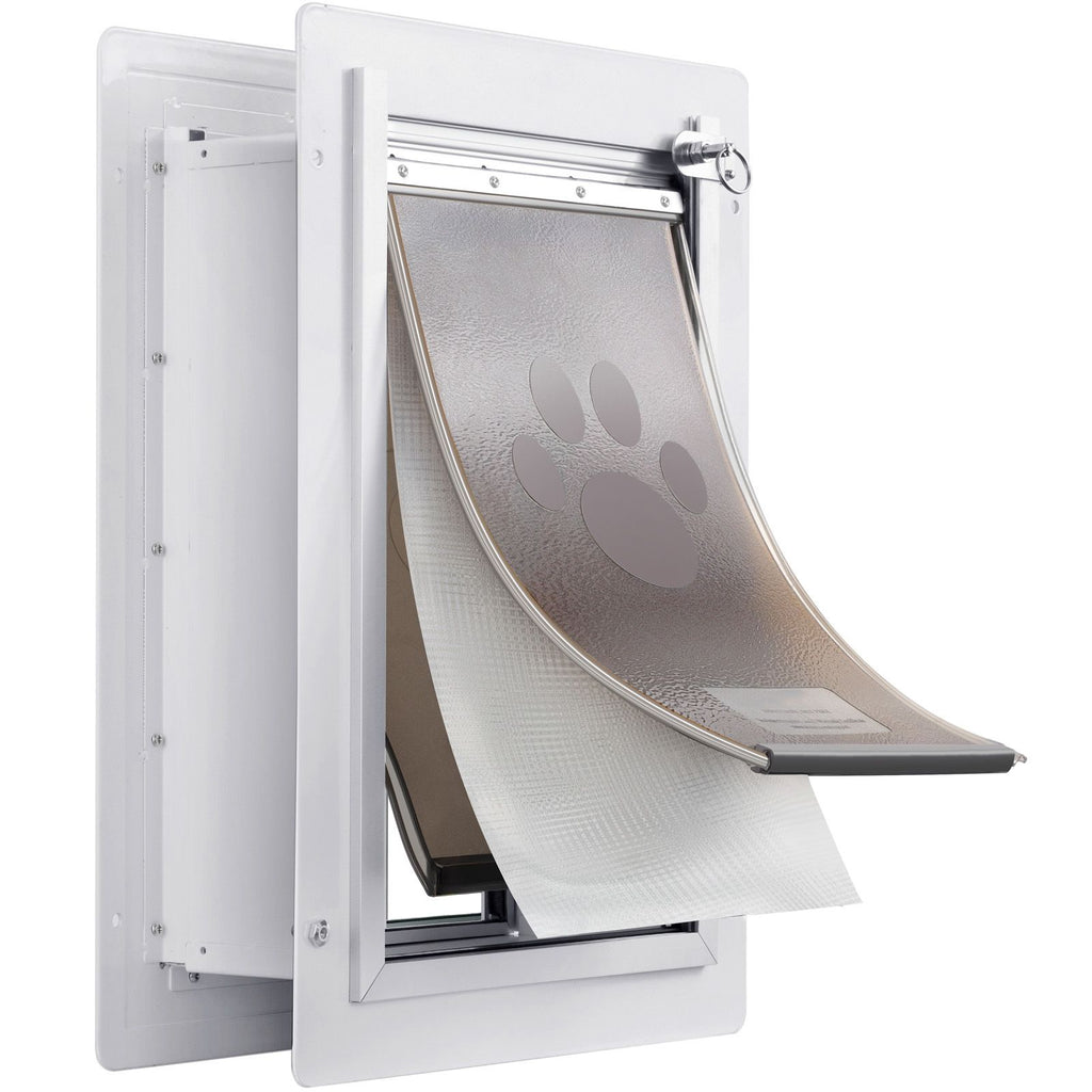 Pet Door, 12.28" x 17.13" Metal Frame with Lock and 3-Flap System Weatherproof Doggy Door, Easy to Install in Interior or Exterior Walls, Pet Door Suitable for Cat Doggie Kitties (White-Medium)