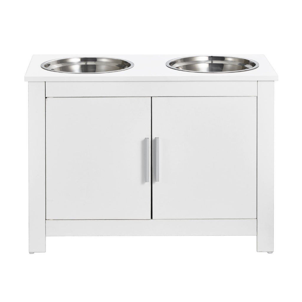Pet Feeding Station with 2 Stainless Steel Bowls, Elevated Dog Bowls with Storage, Dog Food Storage and Feeder Station with Storage Cabinet, Pet Toy Storage Organizer, for Dogs, Modern