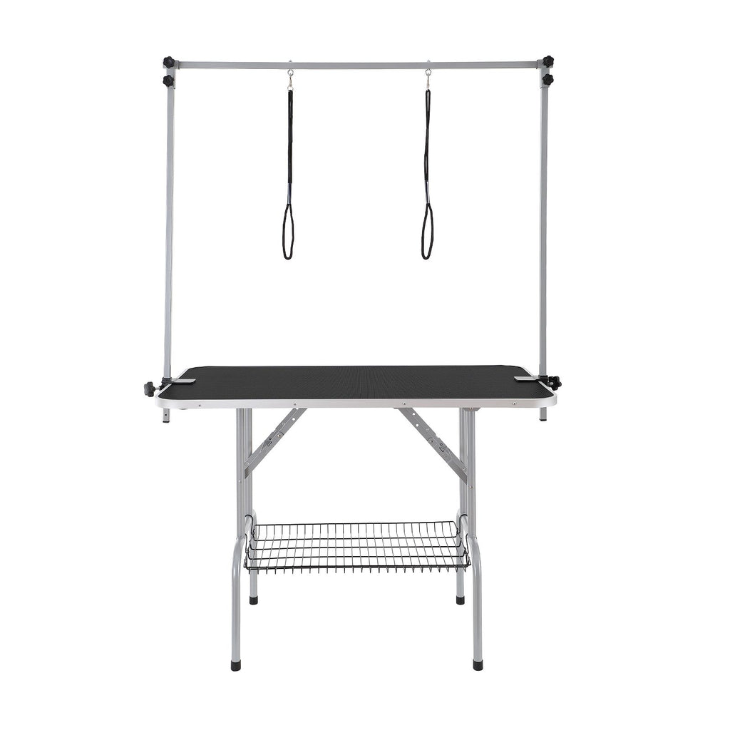 Pet Grooming Table Two Arms with Clamp, 46'' Dog Grooming Station, Foldable Pets Grooming Stand for Medium and Small Dogs, Free No Sit Haunch Holder with Grooming Loop, Bearing 330lbs