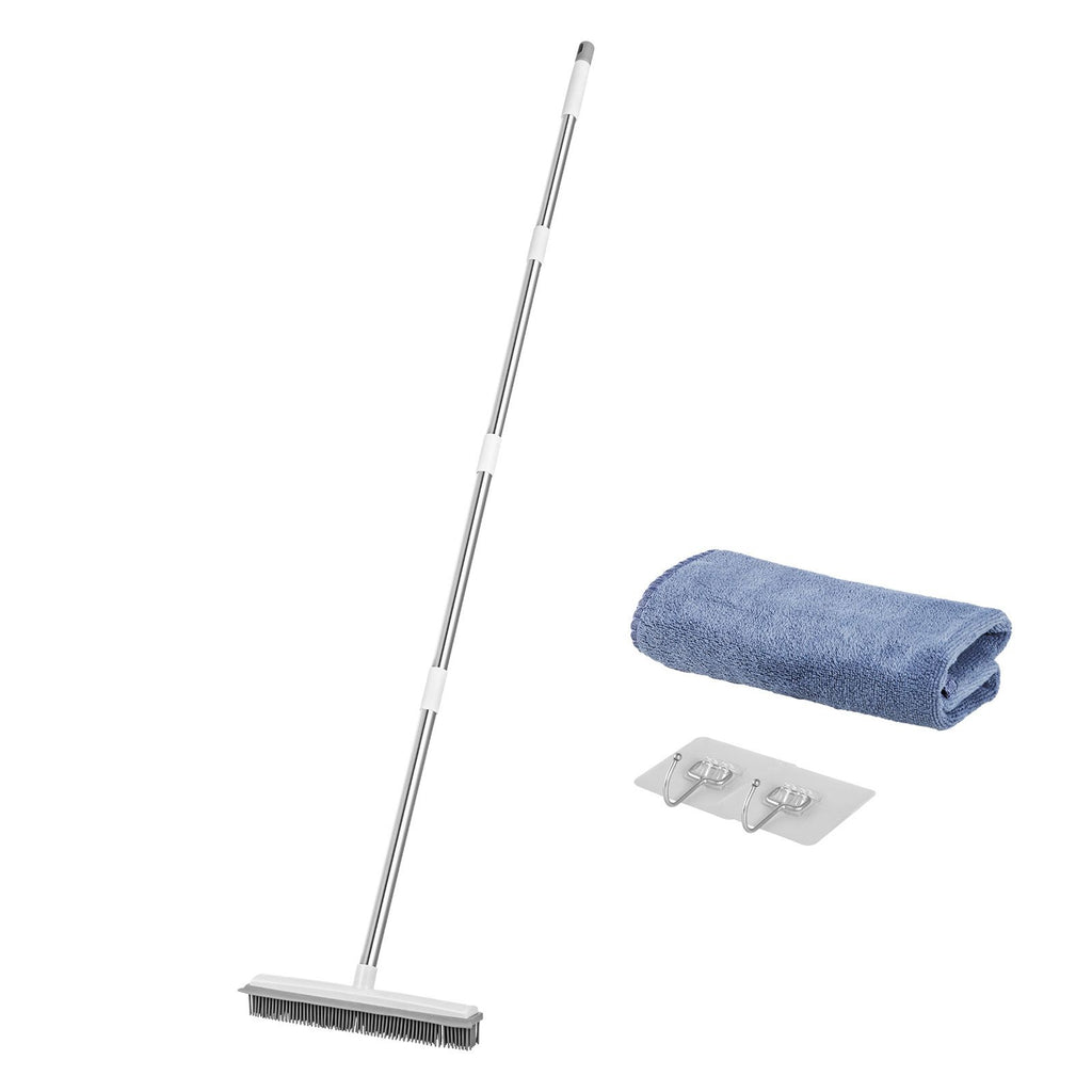 Pet Hair Removal Broom, 58.46 in Adjustable Long Handle, Rubber Broom with Built in Squeegee Reusable Dog Cat Hair Remover, for Couch Furniture Hardwood Floor Tile