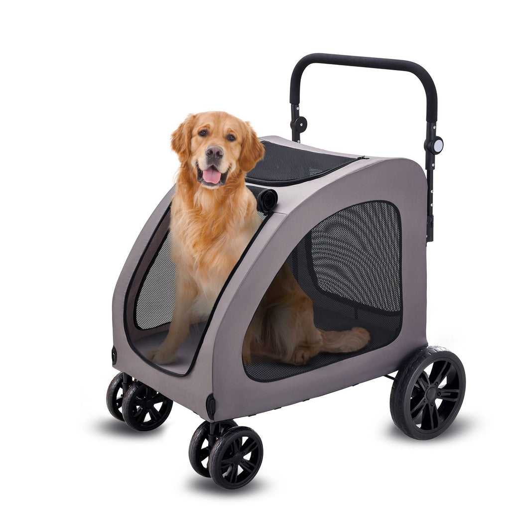 Pet Stroller, 4 Wheels Dog Stroller with Brakes, 160lbs Weight Capacity, Portable Puppy Stroller Carrier with Breathable Mesh Windows & Height-Adjustable Height, Animal Stroller for Cats & Dogs image 2