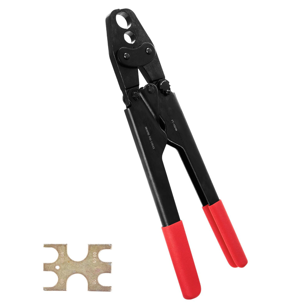 PEX Crimping Tool, Dual Head Combo PEX Crimper Tool for 1/2" and 3/4" PEX Copper Crimp Rings, Compact Plumbing Crimp Tool with Go/No-Go Gauge, Well-Polished Jaw, Meets ASTM F1807 Standards