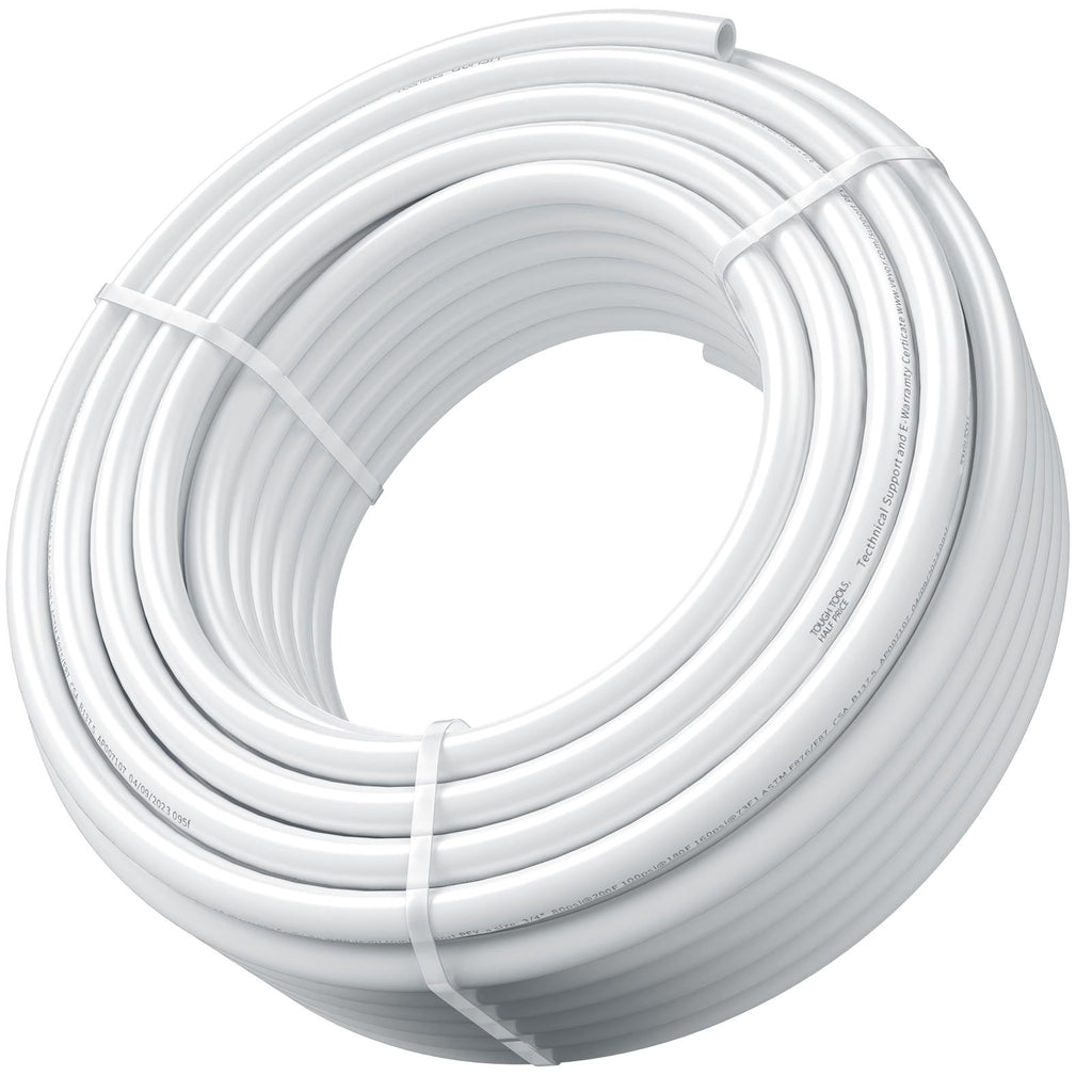 PEX Pipe 3/4 Inch, 100 Feet Length PEX-B Flexible Pipe Tubing for Potable Water, Pex Water Lines for Hot/Cold Water & Easily Restore, Plumbing Applications with Free Cutter & Clamps ,White