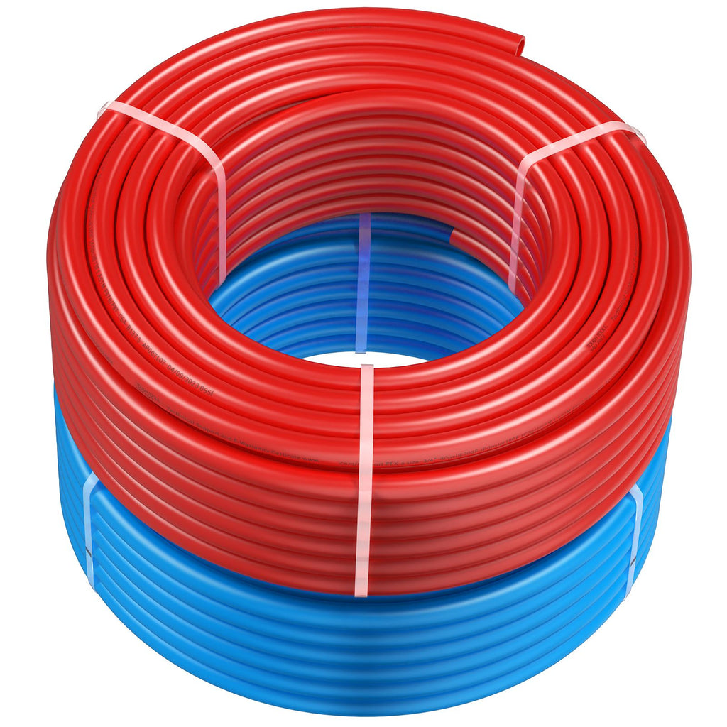 PEX Pipe 3/4 Inch, 2 x 100 Feet Length PEX-A Flexible Pipe Tubing for Potable Water, Pex Water Lines for Hot/Cold Water & Easily Restore, Plumbing Applications with Free Cutter, Blue & Red