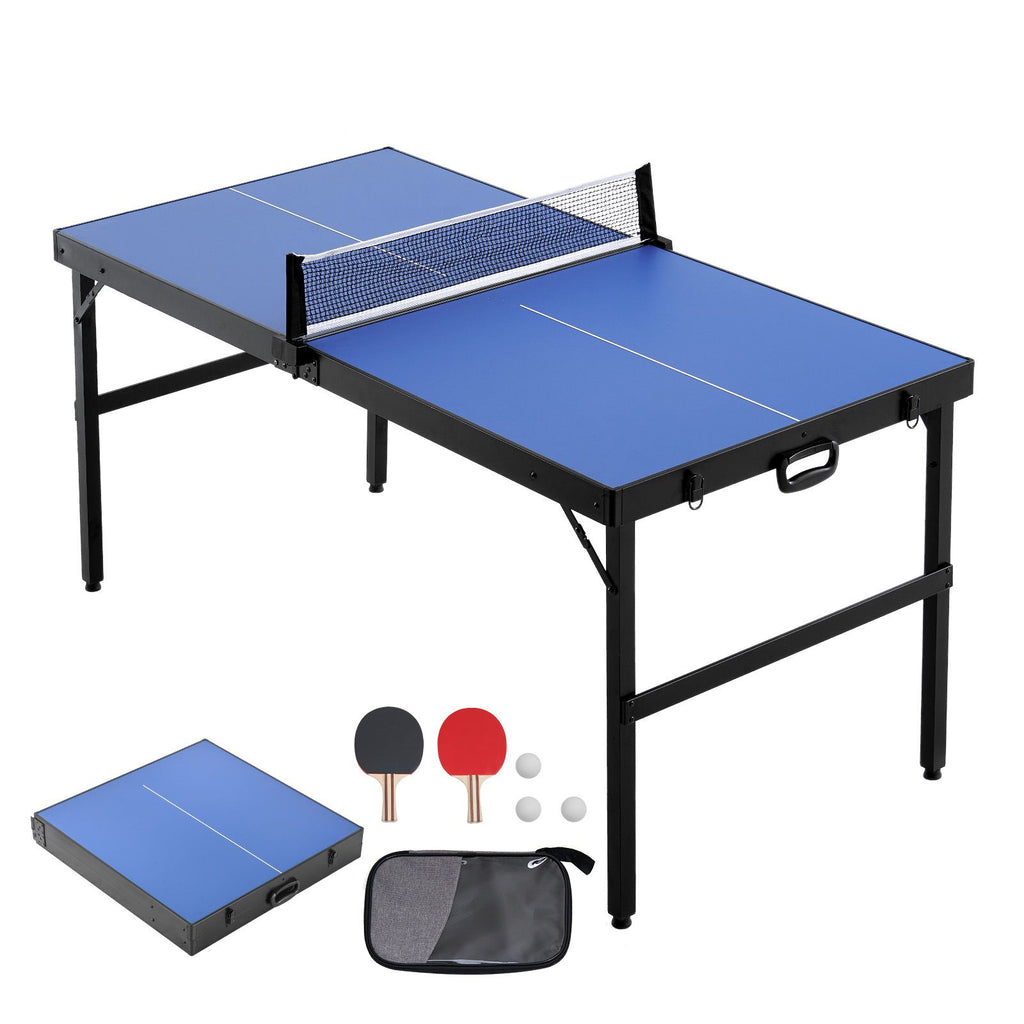 Ping Pong Table, Mid-Size Table Tennis Game, Indoor MDF Table Tennis Table, Foldable Portable Complete Ping Pong Table Set with Net, 2 Paddles, 3 Balls, Carry Bag, Handle (No Assembly Required)