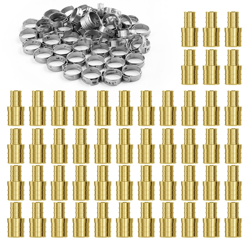 Pipe Fittings, 1/2"-3/4" 50PCS Brass Pipe Fittings, Clamp-style 1/2 NPT Internal Thread Pipe Connector Brass Air Fittings, Heavy Duty Plumbing Fittings NPT Adapter for Heating/Shower Systems