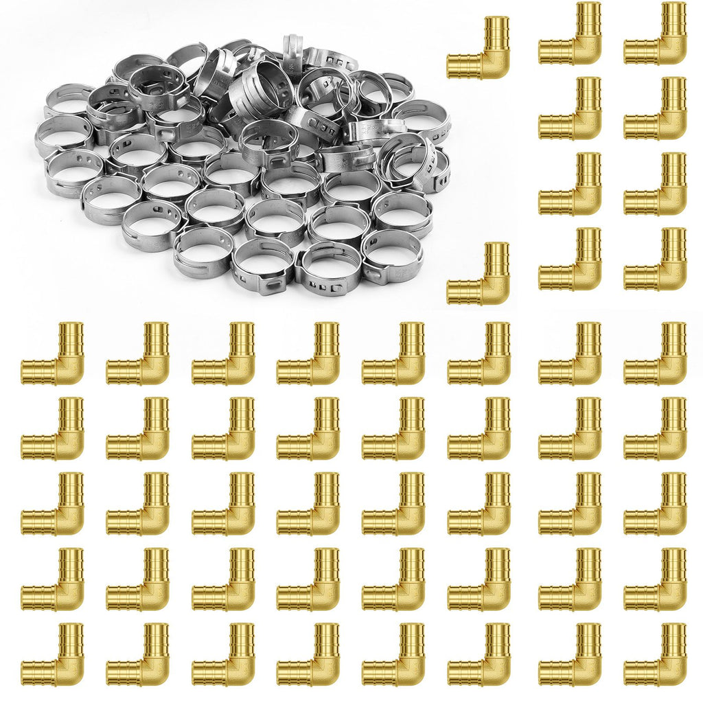 Pipe Fittings, 1/2" 50PCS Brass Pipe Fittings, Clamp-style Elbows Pipe Connector Brass Air Fittings, Heavy Duty Plumbing Fittings Tube Adapter for Heating/Shower Systems, Outdoor Water Pipes