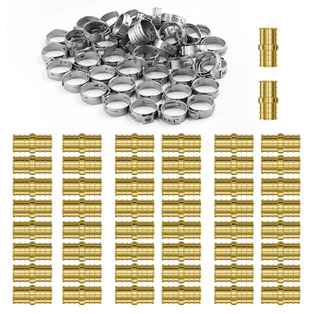 Pipe Fittings, 1/2" 50PCS Brass Pipe Fittings, Clamp-style Straight-Through Pipe Connector Brass Air Fittings, Heavy Duty Plumbing Fittings Tube Adapter for Heating/Shower Systems,Water Pipes