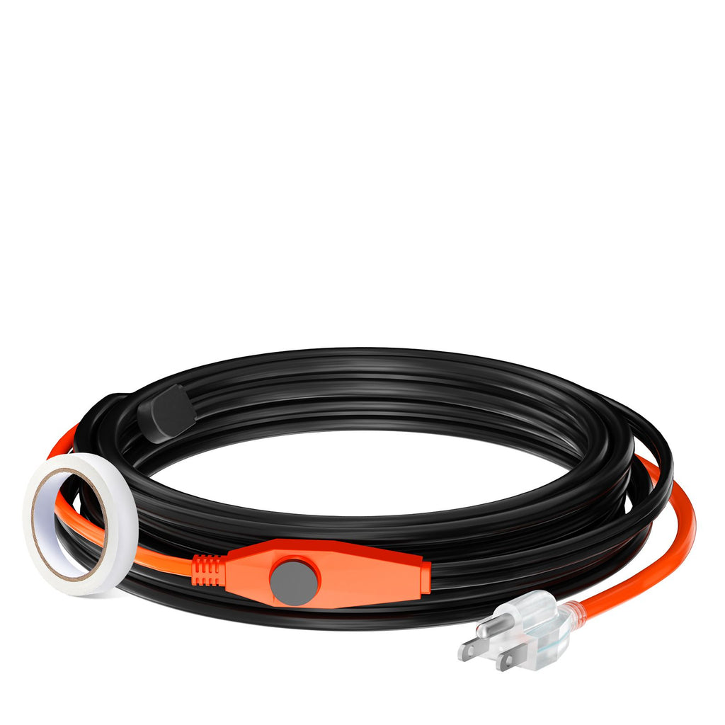 Pipe Heating Cable, 18FT 7W/FT Heat Tape for Pipes with Built-in Thermostat, Water Pipe Heat Cable Protects PVC Hose, Metal and Plastic Pipe from Freezing