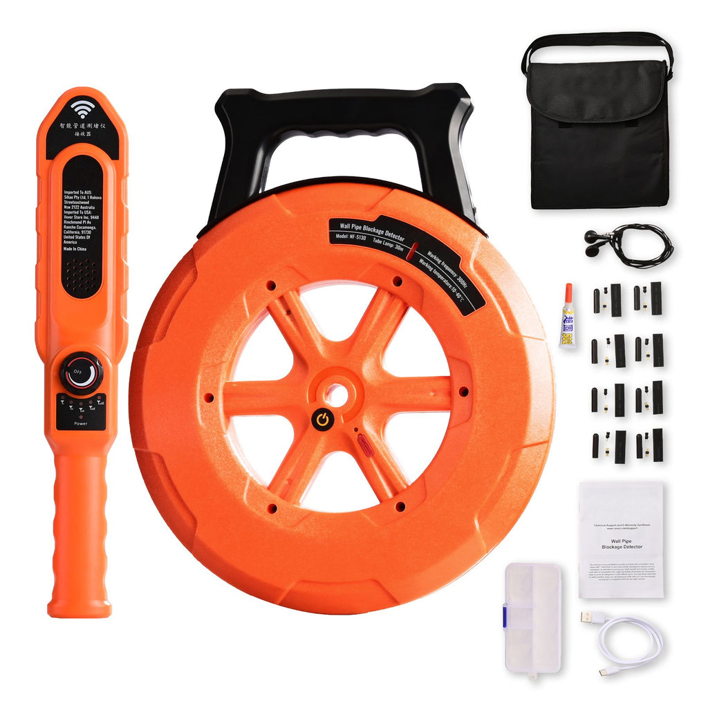 Pipe Locators, 100ft/30m PVC Pipe Locators Underground, IP67 Waterproof Pipe Blockage Detector with Adjustable Sensitivity, Sewer Wall Scanner Plumbing Tool for PVC Plastic Metal Water Pipes