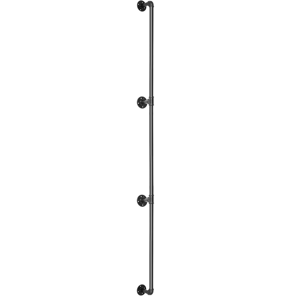 Pipe Stair Handrail, 9FT Staircase Handrail, 440LBS Load Capacity Carbon Steel Pipe Handrail, Industrial Pipe Handrail with Wall Mount Support, Round Corner Wall Handrailings for Indoor, Outdoor