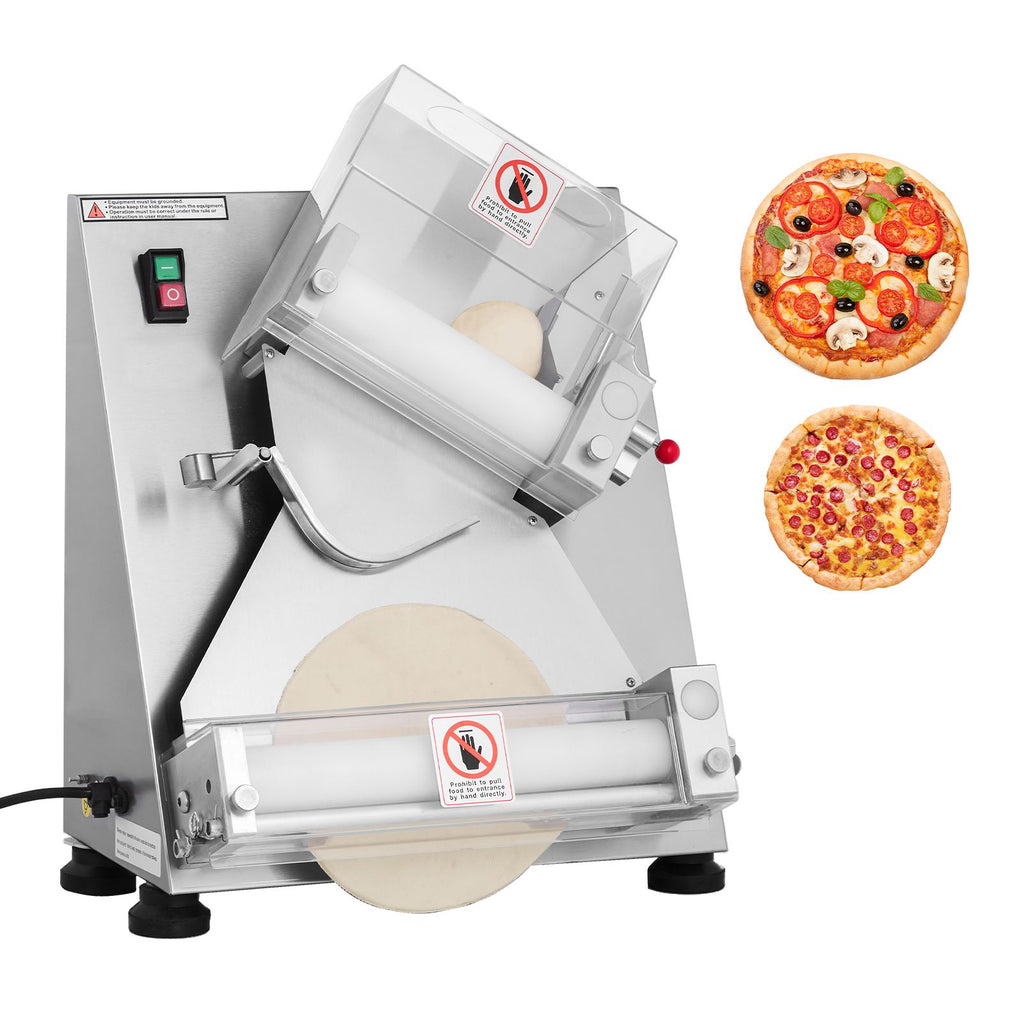 Pizza Dough Roller Sheeter, 3-14 Inch Automatic Stainless Steel Pizza Press, Commercial Electric 370W Pasta Maker Machine, 260 pcs Per Hour, Adjustable Thickness, with Dough Press Lid