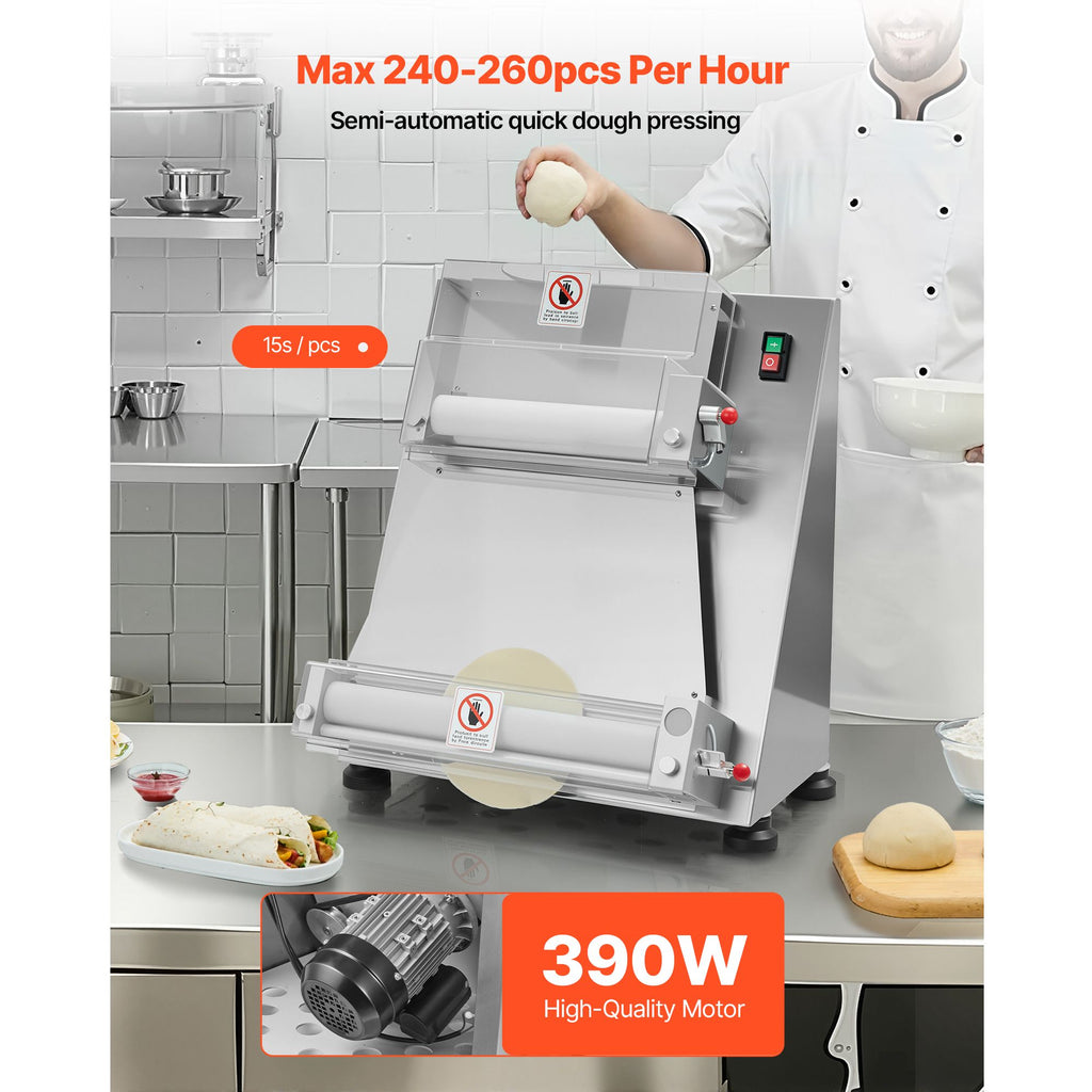 Pizza Dough Roller Sheeter, 3-16 Inch Semi-automatic Stainless Steel Pizza Press, Commercial Electric 390W Pasta Maker Machine, 260 pcs Per Hour, Adjustable Thickness, with Dough Press Lid image 2