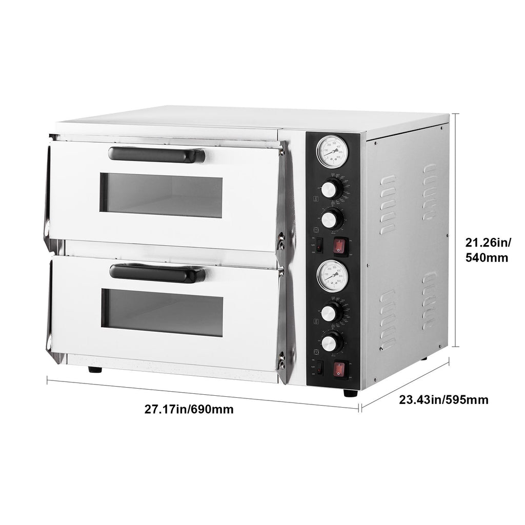 Pizza Oven Electric, 18" Double-Deck Commercial Countertop Pizza Oven, 842 Fahrenheit Max Temp, Indoor Pizza Maker with Thermometer, Independent Upper & Lower Temp Control & Timer