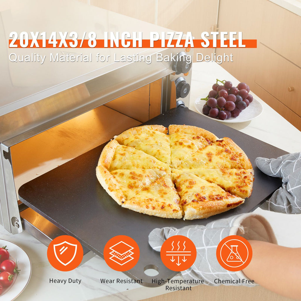 Pizza Steel, 20" x 14" x 3/8" Pizza Steel Plate for Oven, Pre-Seasoned Carbon Steel Pizza Baking Stone with 20X Higher Conductivity, Heavy Duty Rustproof Pizza Pan for Outdoor Grill, Indoor Oven image 2