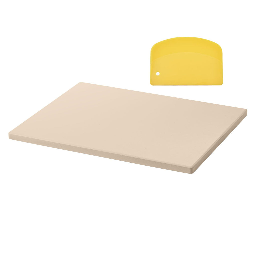 Pizza Stone, 15 x 12 in Rectangular Cordierite Pizza Stone, Extra Large Baking-Stone with Scraper, 0.6 in Thick Heat-Resistant Cordierite, for Kitchen Oven, Baking Bread & Pizzas, BBQ Grilling