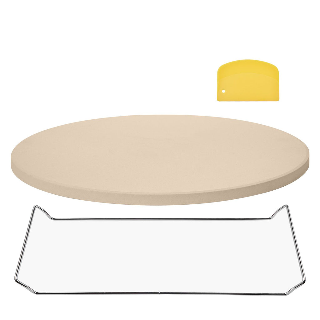 Pizza Stone, 16 in Round Pizza Stone, 0.67" Thick Extra Large Baking-Stone with Rack Stand, 1450 Fahrenheit Heat-Resistant Cooking Stones, for Kitchen Oven, Baking Pizzas, BBQ Grill