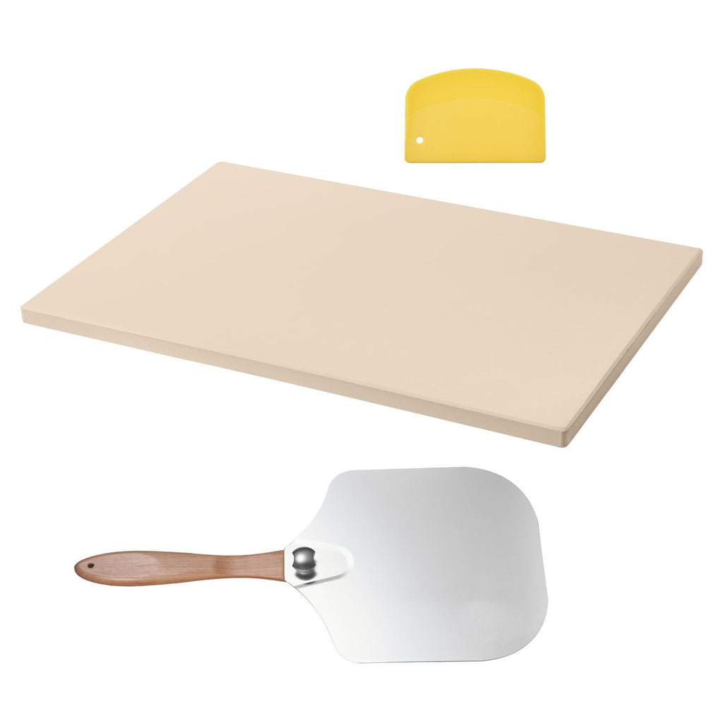 Pizza Stone, 20 x 14 x 0.6 in Rectangular Cordierite Pizza Stone, 1450Fahrenheit Heat-Resistant Cook Stone, Extra Large Baking-Stone with Metal Peel, Scraper, for Kitchen Bake Oven, BBQ Grill