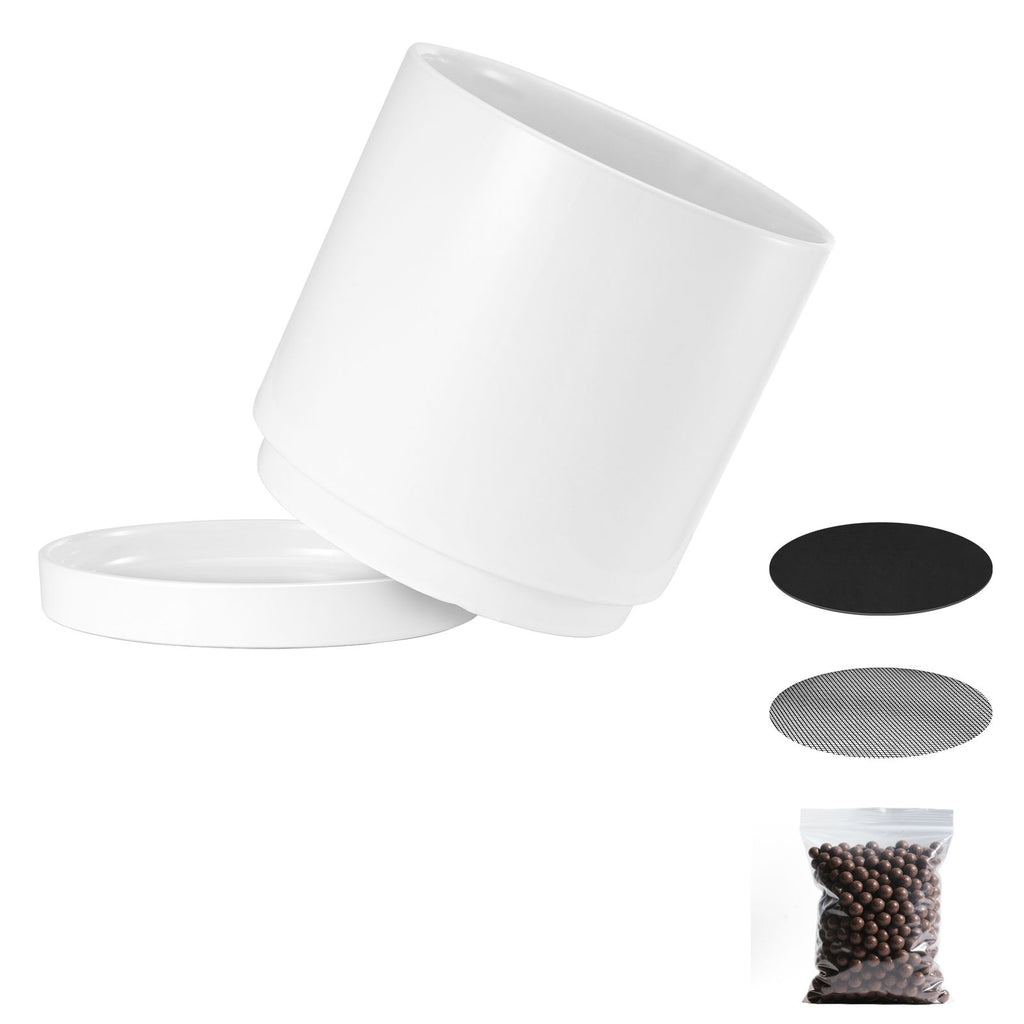 Plant Pot, 12-Inch Large Cylinder Planter with Drainage Holes, Non-Slip Pads & Detachable Saucer, Modern Ceramic Flower Pots, Indoor and Outdoor Tree Planter Pot, Home & Office Decorations
