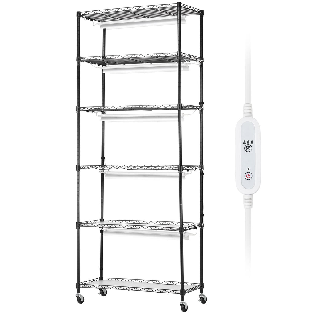 Plant Stand with Grow Light, 6-Tier Large Tall Plant Shelf with 150W Full Spectrum Grow Light, 3 Mode LED Plant Light with Timer and Wheel for Seed Starting 29.5" L x 13.8" W x 70.9" H