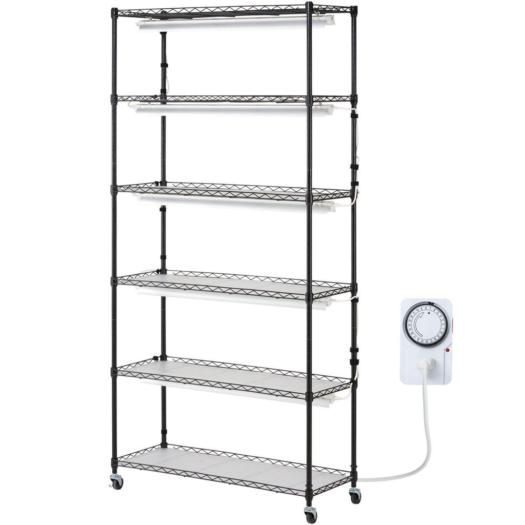 Plant Stand with Grow Light, 6-Tier Large Tall Plant Shelf with 150W Full Spectrum Grow Light, Indoor LED Plant Light with Timer and Wheel for Seed Starting 35.4" L x 13.8" W x 70.9" H