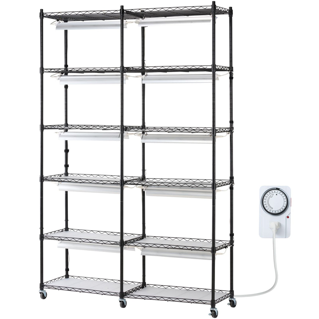 Plant Stand with Grow Light, 6-Tier Large Tall Plant Shelf with 3000K 200W Full Spectrum Grow Light, Indoor Grow Light Shelf with Timer and Wheel for Seed Starting 47.2" L x 13.8" W x 70.8" H