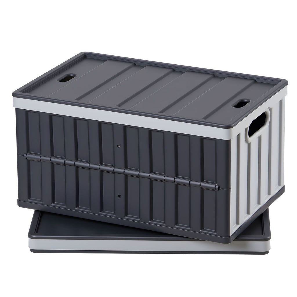 Plastic Collapsible Storage Bins with Lids, 65L 2 Packs, Stackable Folding Storage Crates with Handles, Holds 84 lbs Per Bin, Heavy Duty Containers, Space-Saving Baskets, for Home Organizing