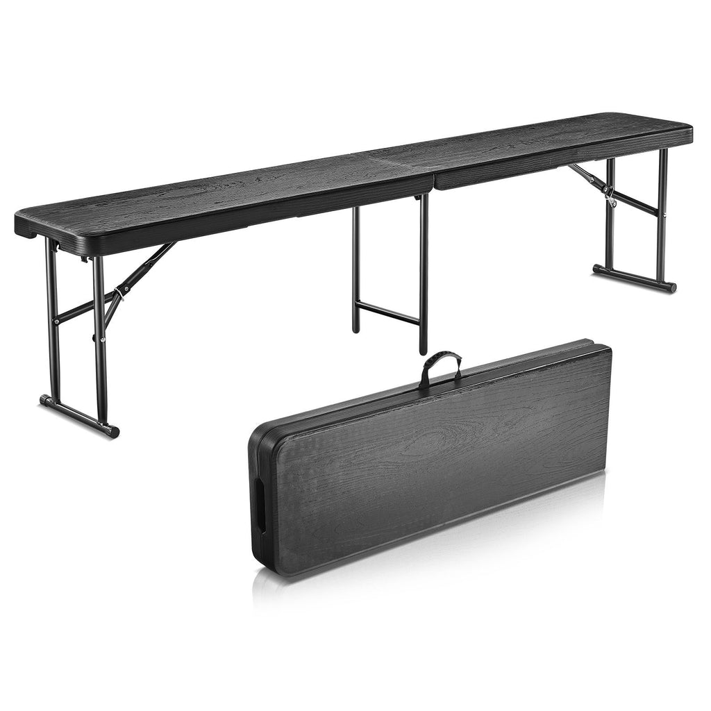 Plastic Folding Bench, 6 ft Portable Bench for Indoor/Outdoor Picnic Party Patio Camping Dining, Foldable Smooth HDPE Seat for Garden Soccer Multipurpose Entertaining Activities, 1 Pack, Black