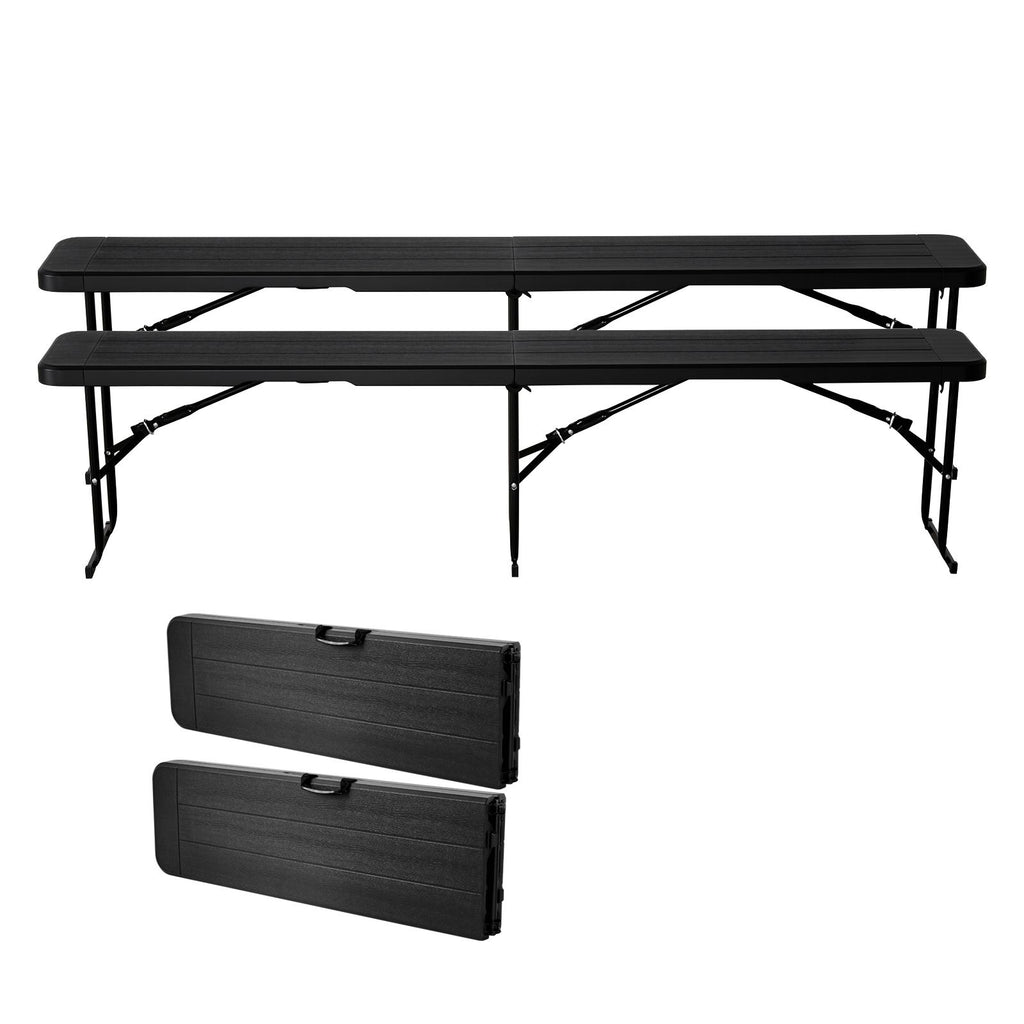 Plastic Folding Bench, 6 ft Portable Bench for Outdoor Picnic Party Camping Dining, Foldable Smooth HDPE Seat for Garden Soccer Multipurpose Entertaining Activities, 2 Pack, 2 Carry Bags, Black