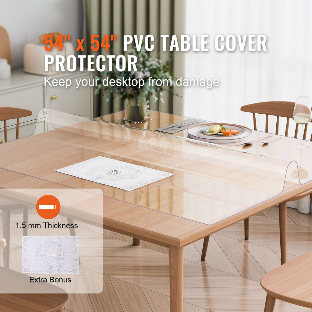 Plastic Table Cover, 54 x 54 Inch 1.5 mm Thick Clear Table Protector, Square PVC Desk Mat, Waterproof & Easy Cleaning Desk Pad Tablecloth, for Office Dresser Dining Room Table Night Stand image 2