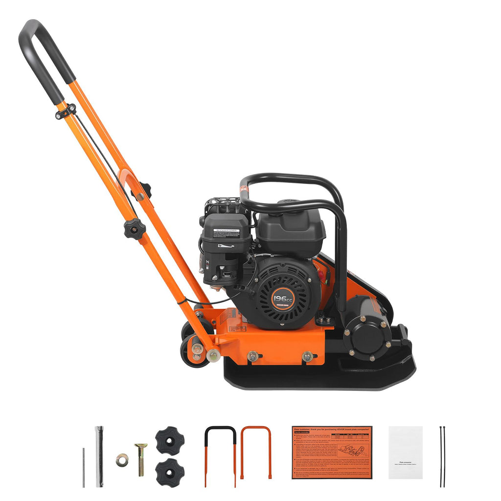 Plate Compactor, 6.5 HP 196CC Gas Engine, 5600 VPM Vibrating Ground Rammer, 2360 lbs Compaction Force, 20.1 x 15 in Plate, Walk Behind Compactor for Paver Landscaping, Asphalt, Foundation, Soil