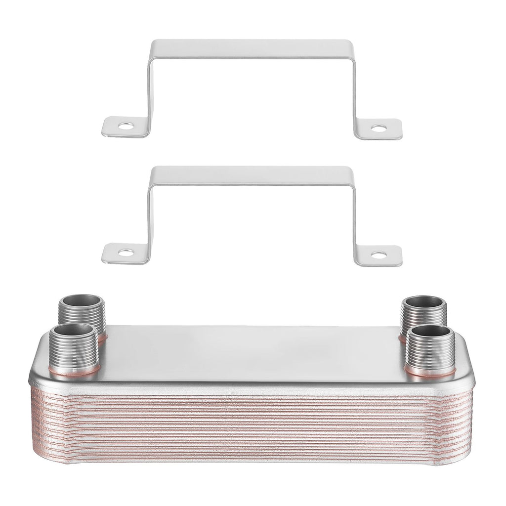 Plate Heat Exchanger, 5 x 12 in Brazed Plate Water to Water Heat Exchanger with 20 Plates, Mounting Bracket, Sturdy Stainless Steel Construction, 170-330K BTU for Boiler, Radiant Floor Heating