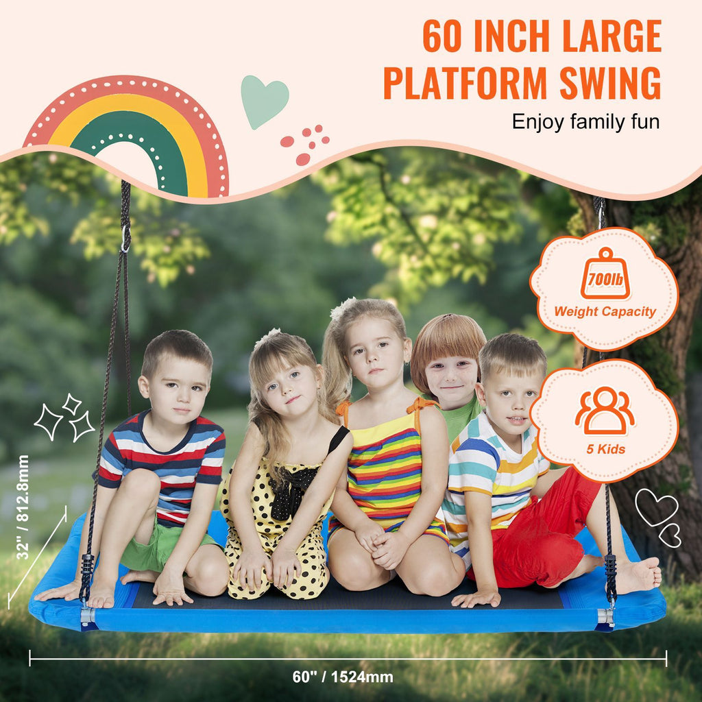 Platform Swing, 60 Inch Platform Tree Swing for Kids and Adults, 700lbs Weight Capacity Outdoor Swing, 900D Oxford Fabric Swing Seat with 2 Tree Hanging Straps and Adjustable Multi-Strand Ropes