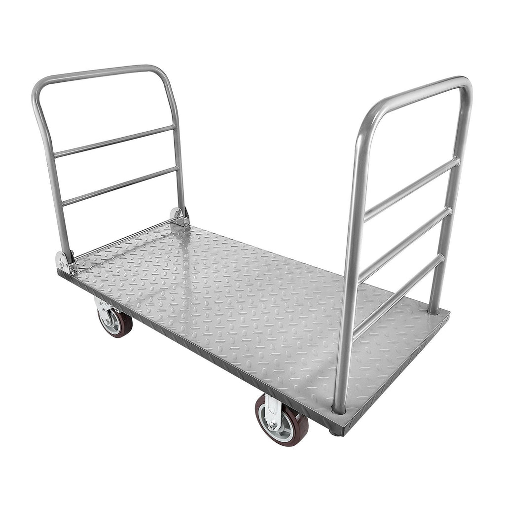 Platform Truck, 2650 lbs Capacity, Heavy Duty Flatbed Cart Dolly with Detachable Guardrail and Swivel Wheels, Foldable Hand Push Truck Cart, for Groceries, Garage, Warehouse, 48 x 24 x 36.2 in