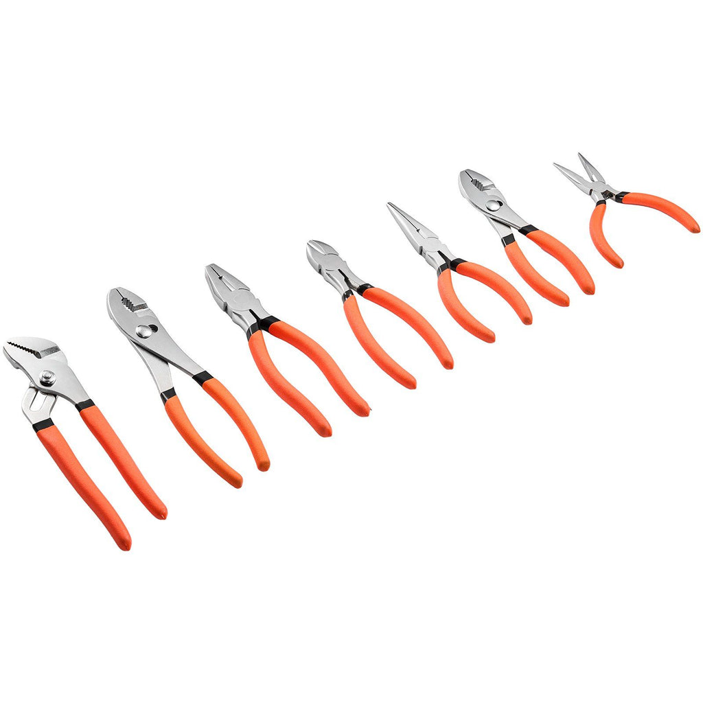 Pliers Set 7-Piece Utility Set Polished Carbon Steel Jaw Hand Tools, For DIY & Home Use, 8" Groove Joint, 7" Combination, 6" Diagonal, 6"/8" Slip Joint, 4.5"/6" Long Nose Pliers, Non-Slip Grips