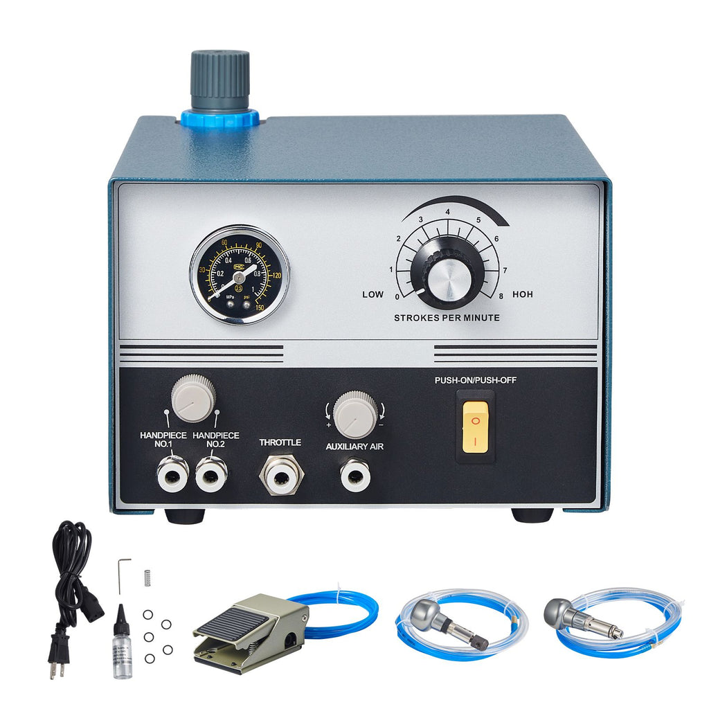Pneumatic Jewelry Engraver, 1200-6000 RPM Adjustable, 60W Dual Head Pneumatic Engraving Machine, DIY Impact Engraver with Large Pedal, Stone Setting Tools Engraver for Jewelry & Metal Crafting