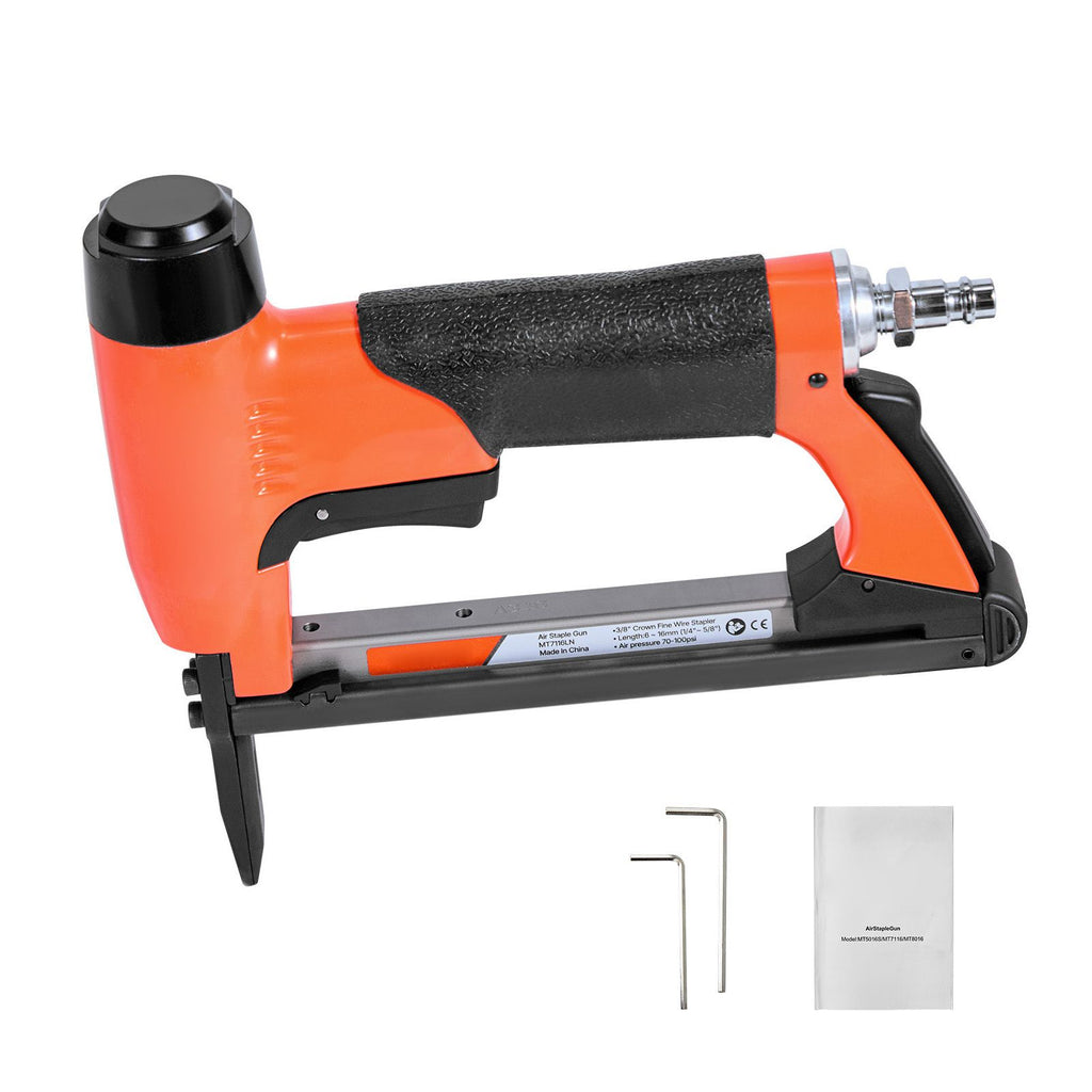 Pneumatic Staple Gun, 22 Gauge Long-Nose Upholstery Stapler for 71 Series Fine Wire Staples 3/8-inch Crown 1/4"-5/8" Length, Max 180PCS Loading Air Staple Gun for Upholstering, Woodworking, DIY