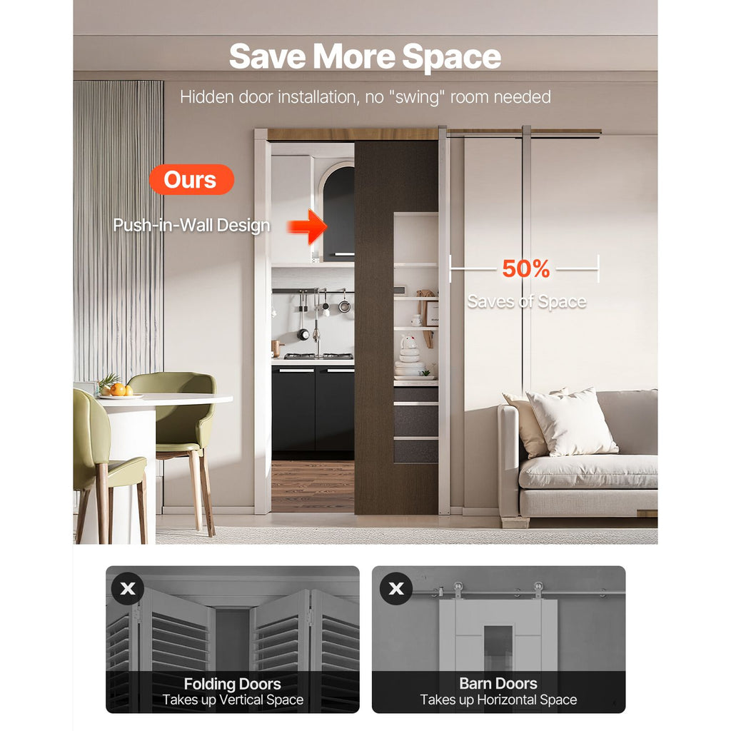 Pocket Door Frame Kit, for 24-30 in Wide 80 in High Door, Pocket Door Kit with Two-Way Soft Close Mechanism, Slide Smoothly Quietly, Easy to Install, Premium Galvanized Steel, for Living Room image 2