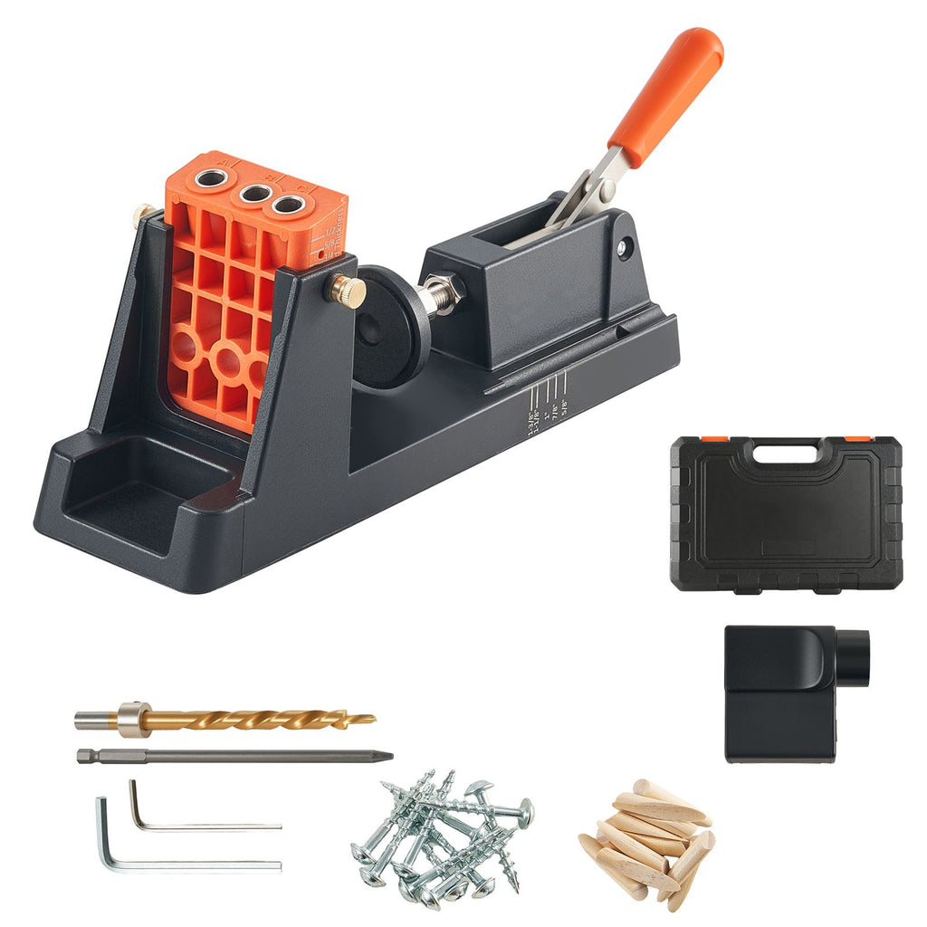 Pocket Hole Jig Kit, 1/2" to 1-1/2" Adjustable, Lightweight Jig Pocket Hole System with Dust Collection Adapter, Detachable Guide Block, Drill Bit, Stop Collar, Easy Adjusting, for Woodworking