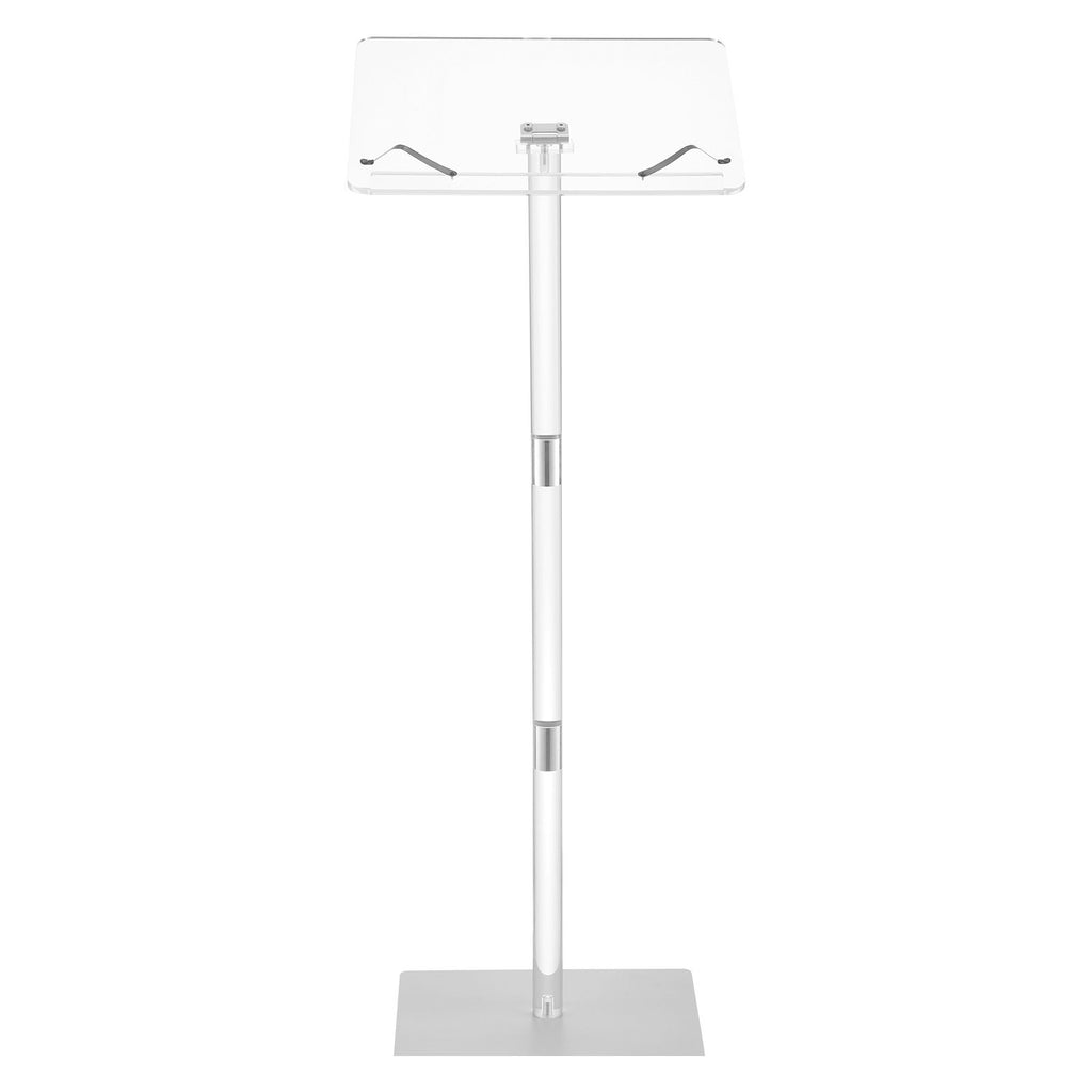 Podium Stand, 43-Inch Acrylic Lectern, Portable Laptop Desk with Wide Reading Surface, Book Clips, Adjustable Angle, Floor-Standing, for Classroom, Wedding, Conference, Lecture and Concert