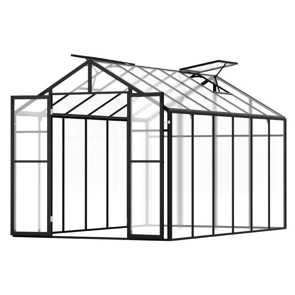 Polycarbonate Greenhouse, 8 x 12 Ft, Outdoor Greenhouse with 2 Vent Windows, Pavilion Styled Greenhouse with Hinged Door, Aluminum Large Walk-in Greenhouse Kit for Outside Garden Backyard