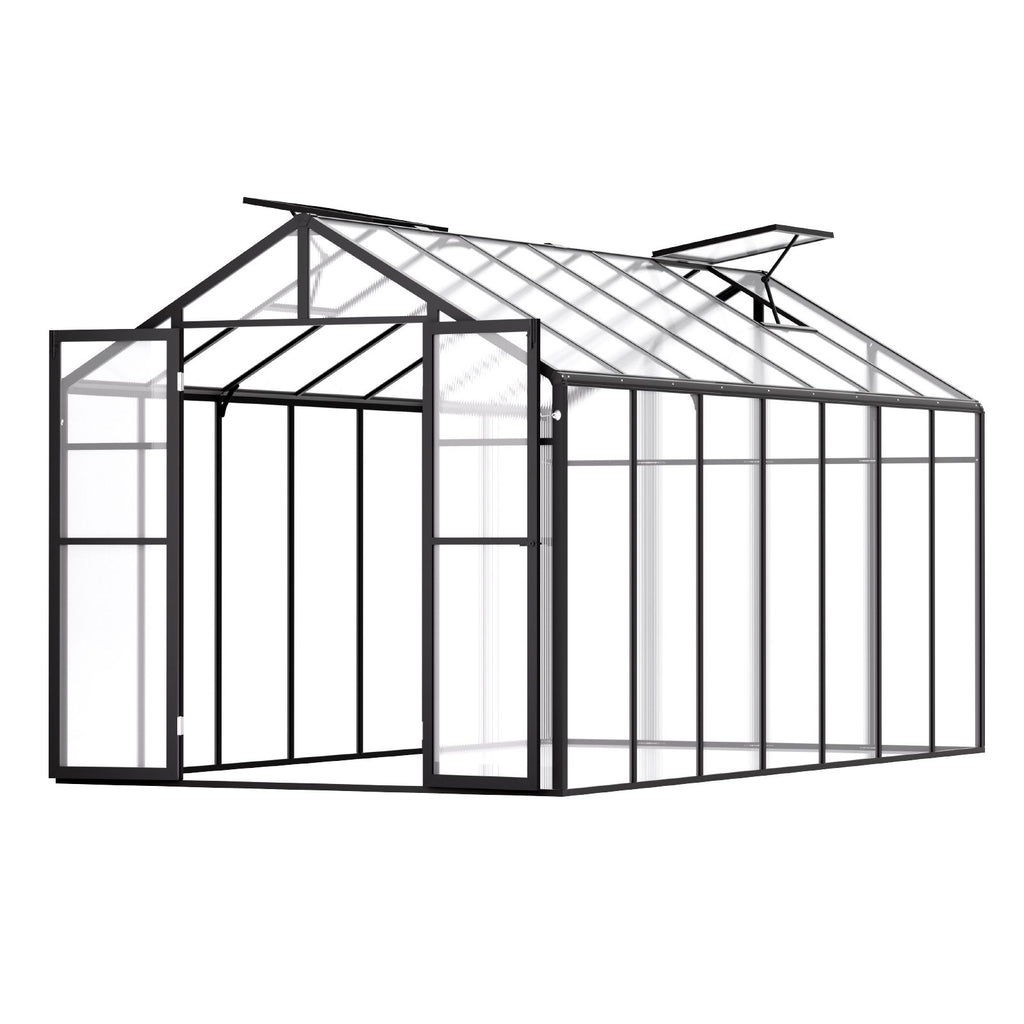 Polycarbonate Greenhouse, 8 x 14 Ft, Outdoor Greenhouse with 2 Vent Windows, Pavilion Styled Greenhouse with Hinged Door, Aluminum Large Walk-in Greenhouse Kit for Outside Garden Backyard