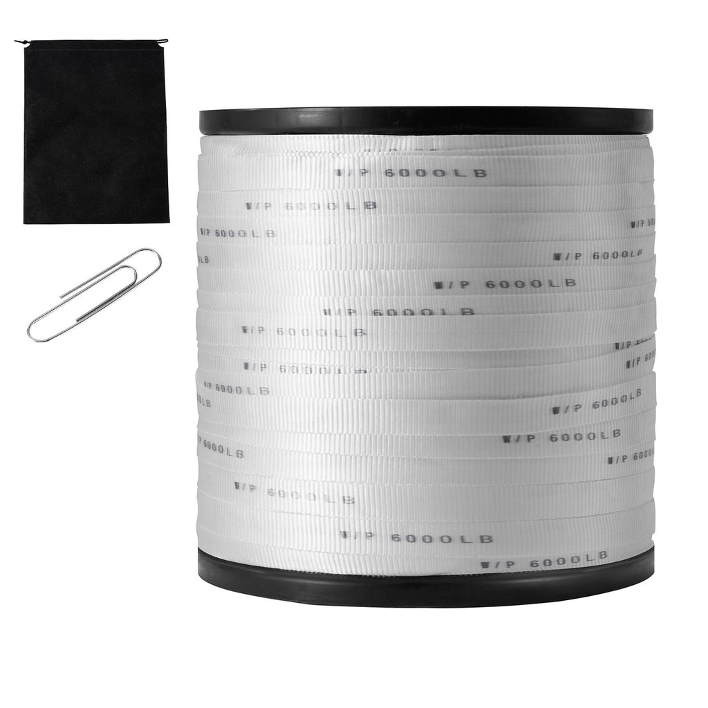 Polyester Pull Tape, 1" x 2103' Mule Tape Flat Rope, 6000 lbf Tensile Capacity, Printed Webbing Cable Pulling Tape for Packaging, Gardening, Commercial Electrical, Conduit Work, White