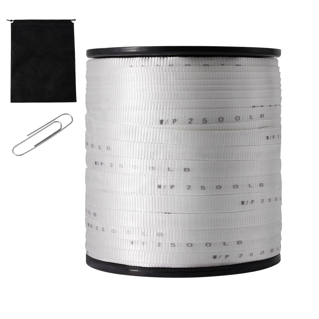 Polyester Pull Tape, 3/4" x 1053' Mule Tape Flat Rope, 2500 lbf Tensile Capacity, Printed Webbing Cable Pulling Tape for Packaging, Gardening, Commercial Electrical, Conduit Work, White