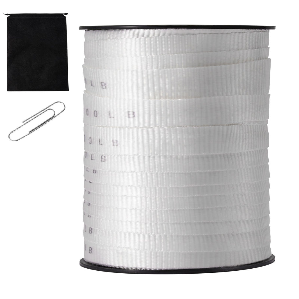 Polyester Pull Tape, 3/4" x 265' Mule Tape Flat Rope, 2500 lbf Tensile Capacity, Printed Webbing Cable Pulling Tape for Packaging, Gardening, Commercial Electrical, Conduit Work, White
