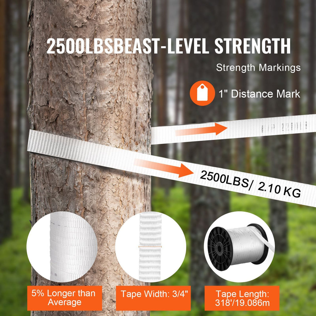 Polyester Pull Tape, 3/4" x 318' Mule Tape Flat Rope, 2500 lbf Tensile Capacity, Printed Webbing Cable Pulling Tape for Packaging, Gardening, Commercial Electrical, Conduit Work, White