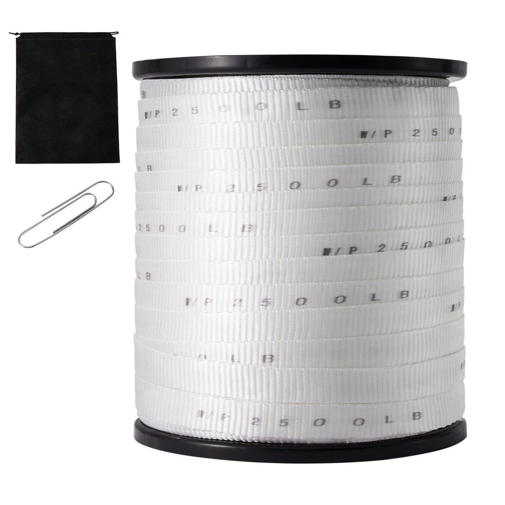 Polyester Pull Tape, 3/4" x 528' Mule Tape Flat Rope, 2500 lbf Tensile Capacity, Printed Webbing Cable Pulling Tape for Packaging, Gardening, Commercial Electrical, Conduit Work, White